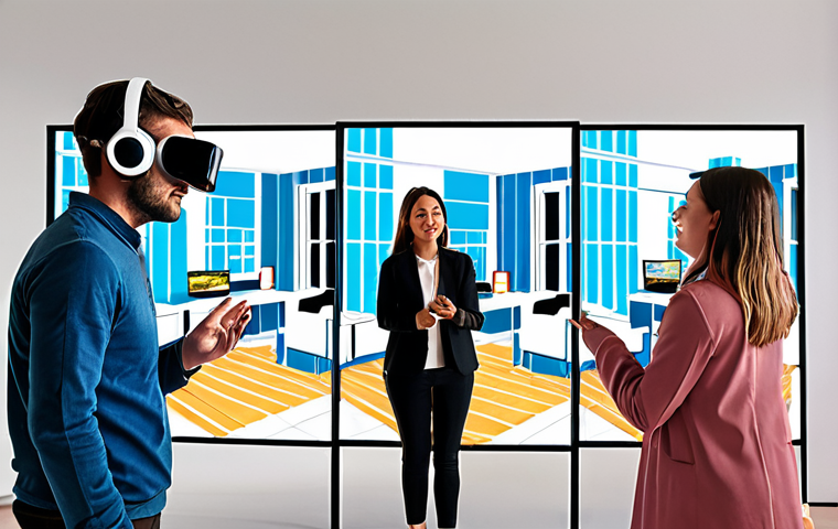 **Prompt 1:** A vibrant, futuristic depiction of real estate transactions, blending digital and physical elements. In the foreground, a diverse group of people are seen effortlessly browsing properties on large, transparent touchscreens and through VR headsets, showcasing virtual tours and 3D models of homes. Behind them, a global network of interconnected properties glows, symbolizing transparency and accessibility across borders. The overall scene should evoke a sense of convenience, speed, and trust in the digital real estate market, with sleek, modern interfaces and a bright, optimistic color palette, reflecting a "one-click access" to properties worldwide.