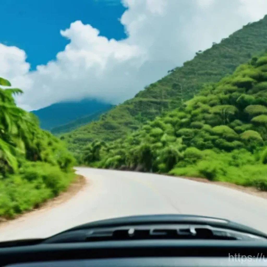 아이티에서 렌터카 이용 시 주의점 - **Prompt:** A detailed image of a confident, adult traveler (male or female, wearing a practical t-s...