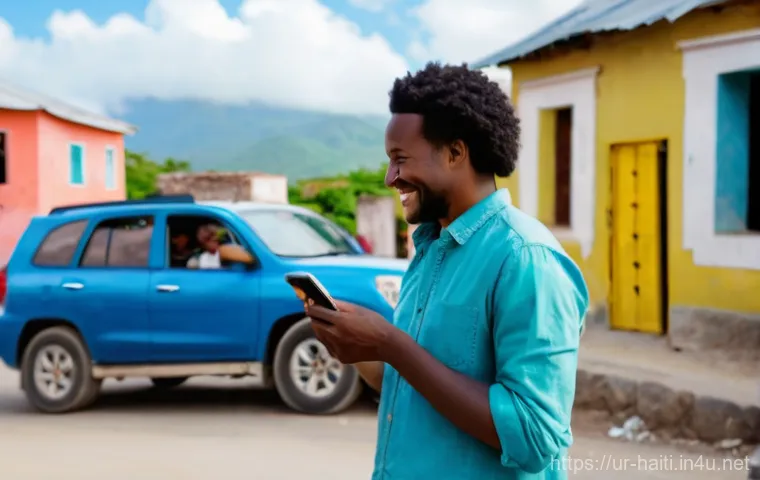 아이티에서 렌터카 이용 시 주의점 - **Prompt:** A detailed image of a confident, adult traveler (male or female, wearing a practical t-s...