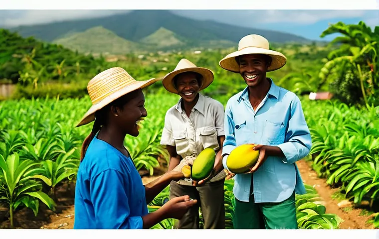 아이티에서 성공한 한인 사업가 사례 - Collaborative Harvest at a Haitian Community Farm**

**Prompt:** A vibrant, sun-drenched scene on a ...